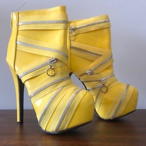 Show Story Yellow Zipper Ankle Boot Heels Size 36